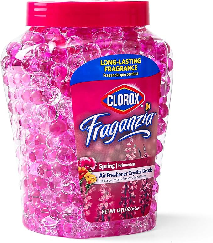 Clorox Fraganzia Crystal Beads Air Freshener Twin Pack, Long Lasting Room Deodorizer and Odor Eliminator Gel Beads for Home, Car, or Office, Spring Scent, 24 Fl Oz - 6 Pack