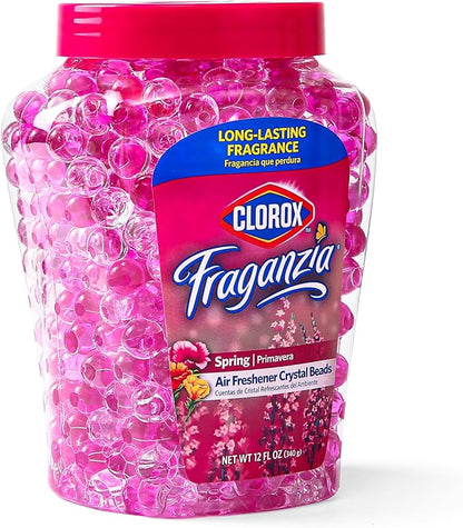 Clorox Fraganzia Crystal Beads Air Freshener Twin Pack, Long Lasting Room Deodorizer and Odor Eliminator Gel Beads for Home, Car, or Office, Spring Scent, 24 Fl Oz