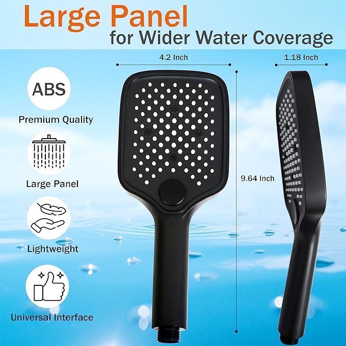 High Pressure 4-Mode Shower Head with Handheld, Detachable Showerhead Combo with 59" Hose & No-drill Holder, Anti-clog Nozzles for Hard Water, Powerful Spray for Pets & Daily Use, Matte Black