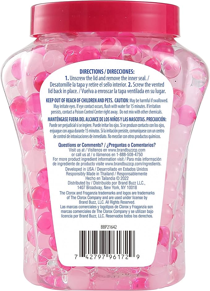 Clorox Fraganzia Crystal Beads Air Freshener, Long Lasting Room Deodorizer and Odor Eliminator Gel Beads to Freshen Home, Car, or Office, Sweet Rosewater Scent, 12 Fl Oz