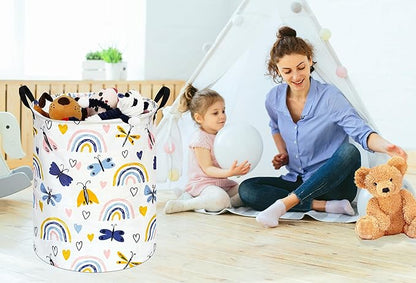 KUNRO Round Laundry Gift Basket Storage Hamper, Clothes Storage Organizer Bins, Shelf Basket with Handles for Room Decor (Dragonfly)