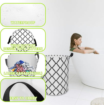 Laundry Basket Moroccan Pattern Laundry Basket Oxford Cloth Laundry Hamper Large Storage Baskets Toy Organizer Tote Bag For Bedroom Clothes Bathroom 17.3(H) x16.5(D) Inch