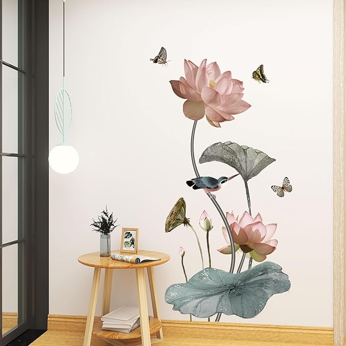3D Wall Stickers DIY Flower Wall Decal Removable Waterproof Wall Art Decor for Bedroom Living Room Offices Home Decoration (Lotus Butterfly)