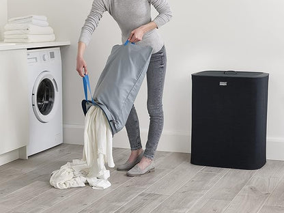 Joseph Joseph Tota 90 liter/23.8 gallon Laundry Hamper Separation Basket with lid, 2 Removable Washing Bags with Handles - Dark Blue