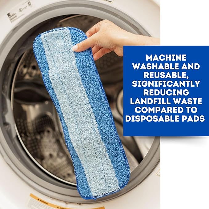 Quick Shine Spray Mop Refill Pad 6Pk 15"W x 5.5"D | Washable & Reusable | Dual Action Scrubbing Strips for Thorough Cleaning | Highly Absorbent Microfiber | Use w/Quick Shine Multi-Surface Spray Mop