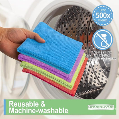 HOMERHYME Microfiber Cleaning Cloth, 12 Pack Cleaning Rags,12" X 11" Lint Free Dish Towels Wash Cloths, Reusable Microfiber Towels for Home and Kitchen Bathroom Apartment Cleaning Supplies, Assorted