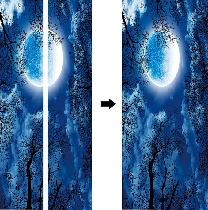 A.Monamour 3D Door Stickers for Interior Doors Silhouette of Dry Tree Against Night Blue Sky and Bright Full Moon Vinyl Waterproof Self Adhesive Door Mural Decals for Bedroom Office Bathroom 90x200cm