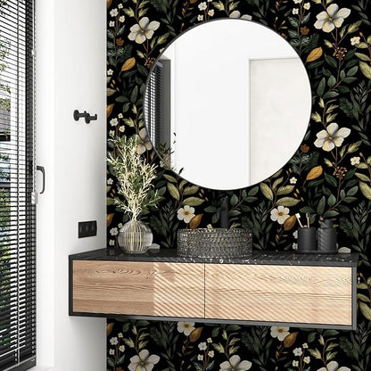 Laatse Green Wallpaper Peel and Stick Vintage Dark Black Floral Wallpaper Waterproof Self Adhesive Removable Boho Leaf Wall Paper Modern for Bedroom Walls Drawer Cabinet 17.5in x118in