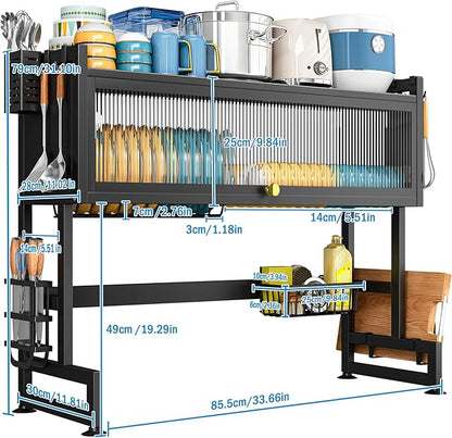 SNSLXH 𝐋𝐚𝐫𝐠𝐞 2-Tier Over The Sink Dish Drying Rack, 33.66"×31.1"×11.81", Large Sink Rack for Kitchen, Saving Kitchen Space, Cover Design Holds Dishes, Bowls, and Cutlery, Kitchen Sink Shelf