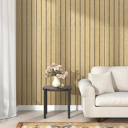 Wallercity Brown Wood Slat Wall Paneling for Interior Walls Removable Soundproof Wall Panels 3D Textured Peel and Stick Wood Panel Flexible Light Wooden Panels for Bedroom Office Studio 11.7''x197''