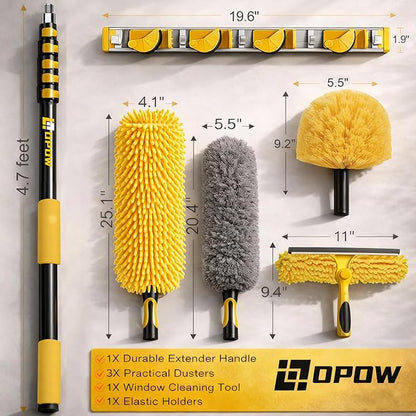 30 Foot High Ceiling Duster Kits with 4.7-24ft Heavy Duty Extension Pole, High Reach Duster for Cleaning,Microfiber Feather Duster,Cobweb Duster,Ceiling Fan Duster,Window Squeegee & Cleaner
