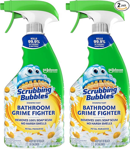 Scrubbing Bubbles Bathroom and Shower Cleaner Disinfectant Spray, Foaming Action Bathroom Grime Fighter, Petal Paradise Scent, 32oz (Pack of 2)