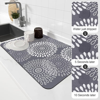 LuxStep Dish Drying Mat Super Absorbent Kitchen Counter Mat Rubber Backing Draining Mat Easy to Clean Kitchen Accessories Dish Rack Pad for Dishes, Utensils, Countertops, Sinks 16" x 24" Grey