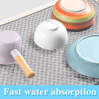 2 Pack Microfiber Dish Drying Mat,24*17 inch Absorbent Dish Drainer Kitchen Counter,Large Size Dish Drying Pad for Countertops,Sinks,Draining Racks(Gray)
