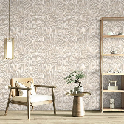 Guvana Beige Peel and Stick Wallpaper Boho Beige and White Contact Paper Modern Striped Self Adhesive Waterproof Wall Paper for Bathroom Bedroom Decor Removable Temporary Rv Wallpaper Roll 17.3"×394"