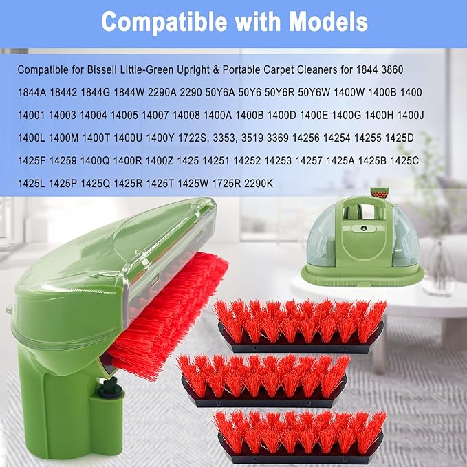 Upgraded 1400B Little Green 5.3" Detachable Tough Stain Brush Tool Replacement for Bissell Little-Green Upright &Portable Carpet Cleaners for 1400B 4075 3860 1425 2458 3194 3353 Series,1+3 Brush,Green
