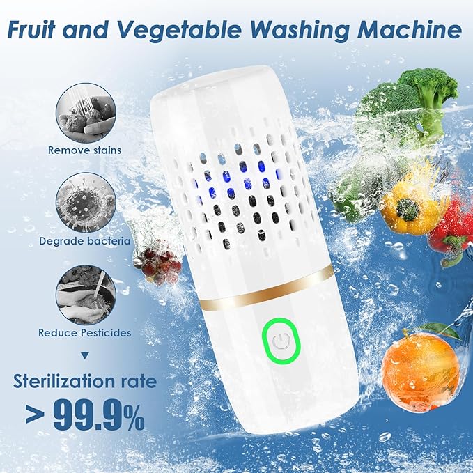 Cudinham Fruit and Vegetable Purifier Cleaner Washing Machine Capsule Shape Disinfection OH-ion Purification Technology for Cleaning Grains Rice Meat Seafood, White