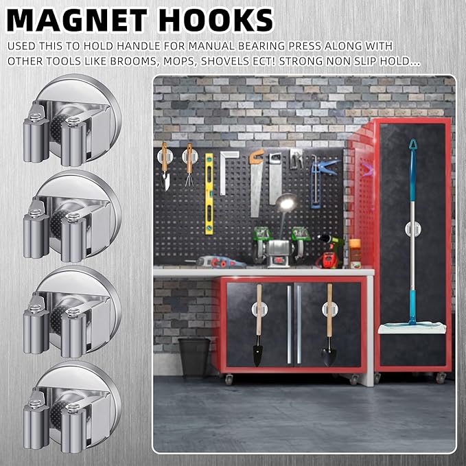 Vercraft 2 Pcs Magnetic Mop Broom Holder Movable Magnetic Broom Holder Rack, Anti Slip Wall Mounted Utility for Cleaning Tools, Garage, Kitchen, Laundry, Garden (Silver)