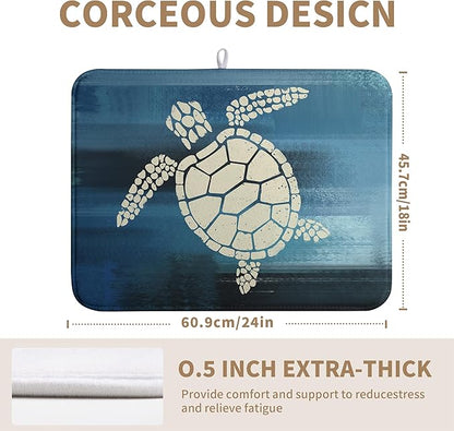 Sea Turtle Dish Drying Mats for Kitchen Counter 18x24 Inch Summer Ocean Animal Microfiber Absorbent Dish Drainer Rack Mats Navy Blue Large Dish Pad with Hanging Loop