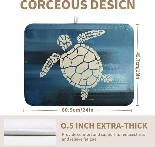 Sea Turtle Dish Drying Mats for Kitchen Counter 18x24 Inch Summer Ocean Animal Microfiber Absorbent Dish Drainer Rack Mats Navy Blue Large Dish Pad with Hanging Loop