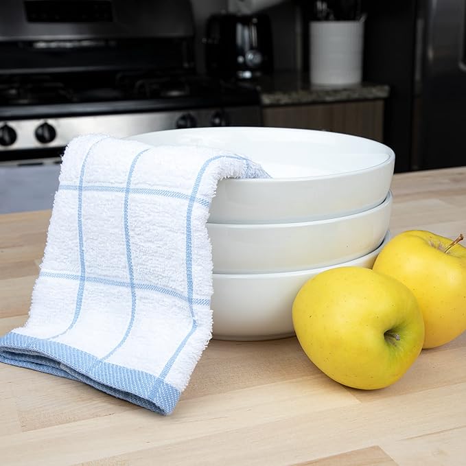 Arkwright Kitchen Tea Towels - (Bulk Case of 144) Soft, 100% Cotton Terry Dishcloths, Highly Absorbent & Quick Dry, Hand Washcloths for Washing, Drying, and Cleaning, 15 x 25 in, Blue