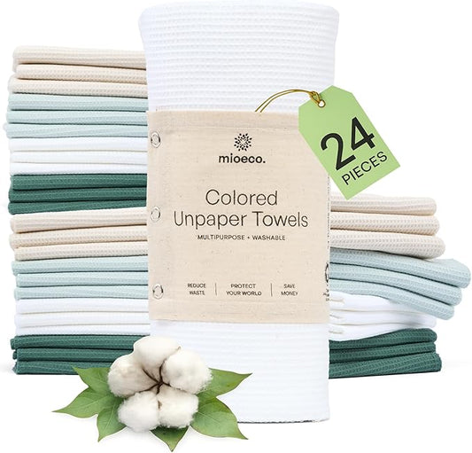 24 Pack Multicolored Reusable Paper Towels - Nature Friendly - Organic Cotton Alternative - Thick, Strong, Paperless Kitchen Dish Cloths - Reusable Napkins - Dish Towels - Cloth Napkin