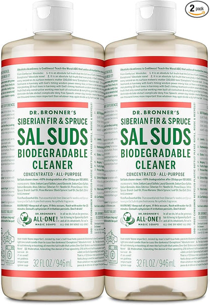 Dr. Bronner's Sal Suds Biodegradable Cleaner (32 Ounce, 2-Pack) – All-Purpose Mop Detergent for Floors, Kitchen & Bathroom, Multi-Surface Household Concentrate, Dish Degreaser & Laundry Use