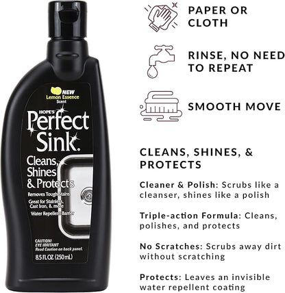 HOPE'S Perfect Stainless, Perfect Granite, and Perfect Sink Cleaner Bundle, Streak Free Polishing Kitchen Cleaners Removes Stains, Restores, and Repels Water, 3 Pack