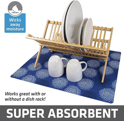 Drymate Jumbo XL Dish Drying Mat (19”x24”), Low-Profile, Super Absorbent, Quick Dry Fabric, Waterproof & Slip-Resistant, for Kitchen Counter, Trimmable, Easy to Clean (USA Made)(GoodBlue)