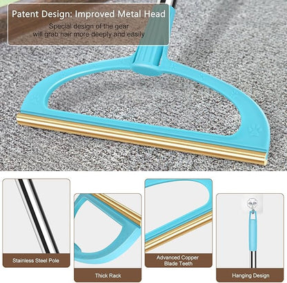 Carpet Rake for Pet Hair Removal, Pet Hair Removal Tool Set of 2, 56” Long Handle Carpet Pet Hair Removal Carpet Scraper Dog Cat Hair Remover for Sofa, Couch, Car, Rug,Stairs