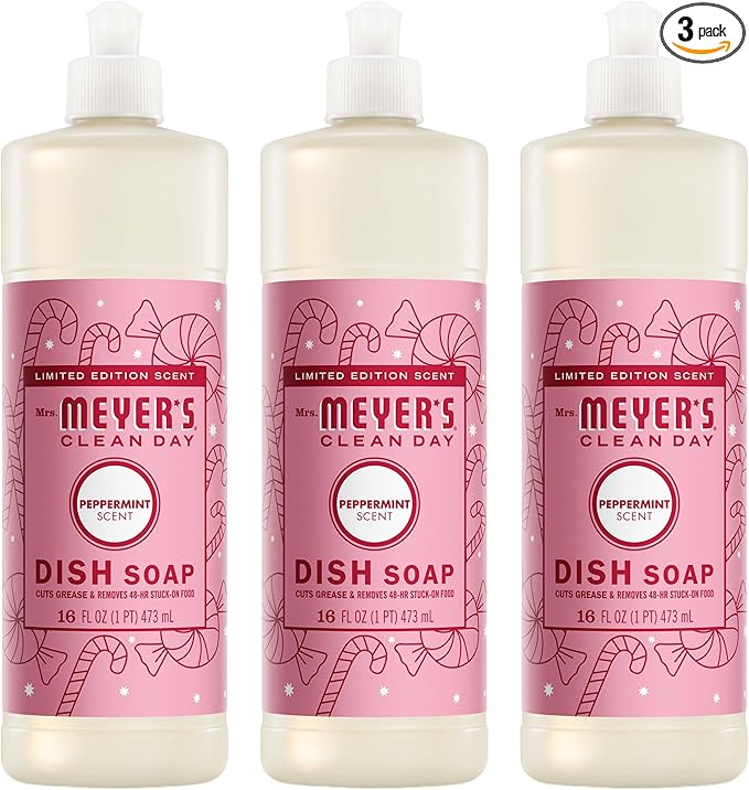 Mrs. MEYER'S CLEAN DAY Liquid Dish Soap, Peppermint Scent, 16 Fl Oz Bottle - 3 Pack