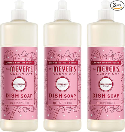 Mrs. MEYER'S CLEAN DAY Liquid Dish Soap, Peppermint Scent, 16 Fl Oz Bottle - 3 Pack