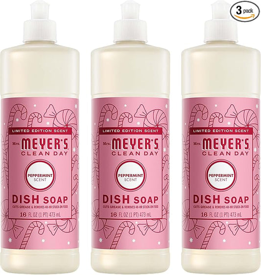 Mrs. MEYER'S CLEAN DAY Liquid Dish Soap, Peppermint Scent, 16 Fl Oz Bottle - 3 Pack
