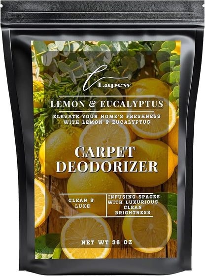 Lapew Lemon & Eucalyptus Carpet Deodorizer Powder - Pet Safe Freshener for Vacuuming | Scented Odor Eliminator for Home | 36 oz