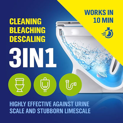 WoldoClean 3in1 Toilet Bowl Cleaner Tablets 35 Uses - Automatic Tank & Bowl Descaler, Heavy Duty Limescale & Hard Water Stain Remover, Eucalyptus Scent, No Blue Water Dye