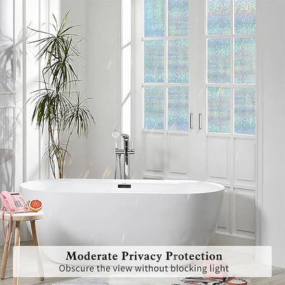 Privacy Window Film Stained Glass Non-Adhesive Rainbow Window Film Home Decorative Vinyl Static Cling Window Stickers Window Covering for Glass Door Bedroom Office 35.4 Inch x 6.8 Feet