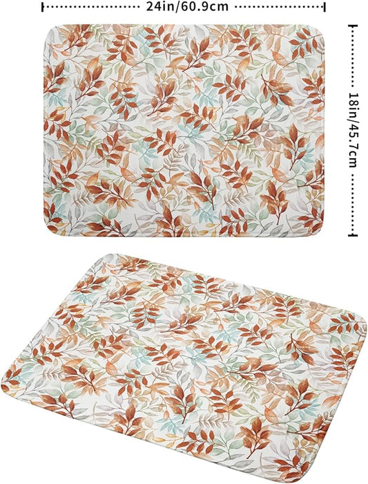 Fall Dish Drying Mat for Kitchen Counter 18x24 Burnt Orange Leaves Autumn Harvest Theme Thanksgiving Absorbent Reversible Microfiber Drying Mats Kitchen Countertop Protector Dishes Drainer Pad