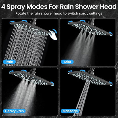 Veken High Pressure Rain Shower Head with Handheld, Multi-Functions Square Rainfall Shower Heads with 5-Mode Handheld Spray Combo, Detachable Hand Held Showerhead, Dual Matte Black Regaderas Para