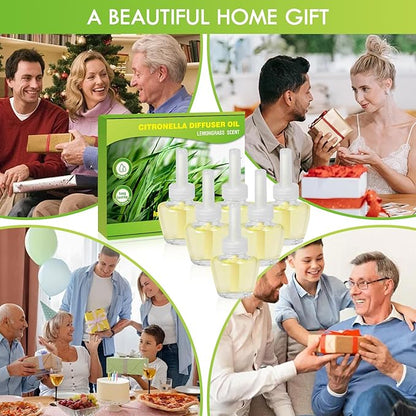 Citronella Plug in Refills,Lemongrass Fragrance, Compatible with Air Wick, Compatible with Glade, for Home Indoor Backyard Camping BBQ Summer,6 Count
