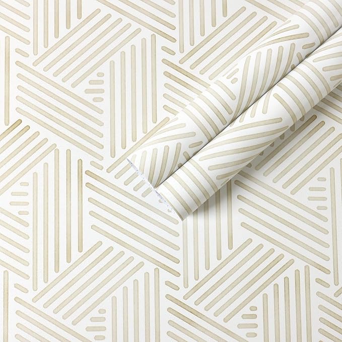 Ismoon 78.7"x17.3" Boho Wallpaper Peel and Stick Modern Beige Wallpaper Geometric Contact Paper Neutral Line Removable Wall Paper Textured Hexagon Renter Friendly Kitchen Bathroom Vinyl Roll