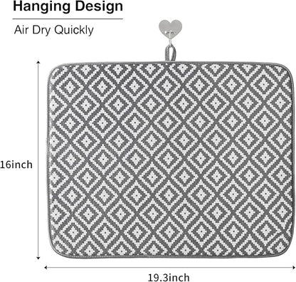 Dish Drying Mat for Kitchen 2 Pack, Ultra Absorbent Microfiber Dishes Drainer Mats by Subekyu,19.2 by 15.8 Inch(Rhombus)