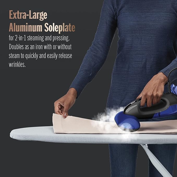 Conair 2-in-1 Handheld Steamer and Iron for Clothes, Turbo ExtremeSteam 1875W Garment Steamer and Clothing Iron,Black / Blue