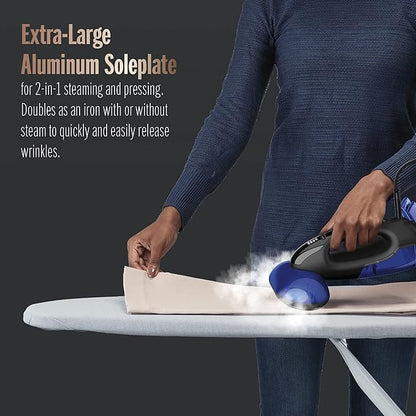 Conair 2-in-1 Handheld Steamer and Iron for Clothes, Turbo ExtremeSteam 1875W Garment Steamer and Clothing Iron,Black / Blue