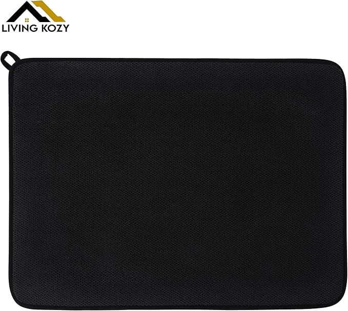 Dish Drying Mat, Microfiber Ultra-Absorbent Kitchen Counter Mat, Ideal Dish Drying Pad for Dishes, Utensils, Pots, and Pans, Black, Large - 15"x20" (50x38cm).