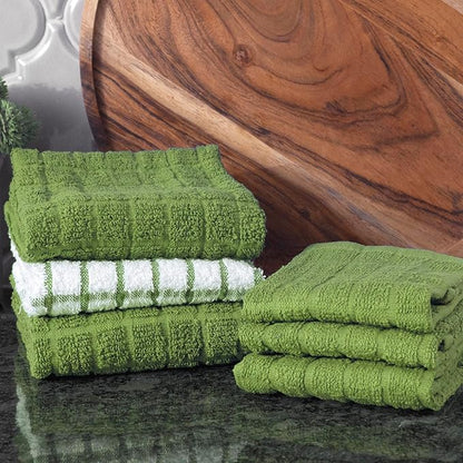Ritz Premium Kitchen Towel and Dish Cloth Value Set: Highly Absorbent, Super Soft, Long-Lasting, 100% Cotton Checked and Solid Hand Towels, Tea Towels, Bar Towels - 6 Pack, Fluorite Green