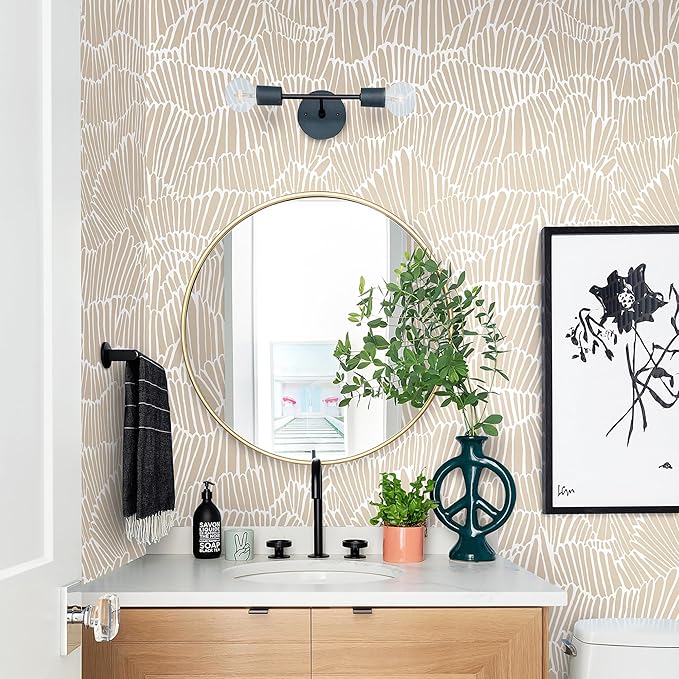 Guvana Beige Peel and Stick Wallpaper Boho Beige and White Contact Paper Modern Striped Self Adhesive Waterproof Wall Paper for Bathroom Bedroom Decor Removable Temporary Rv Wallpaper Roll17.3×78.7"