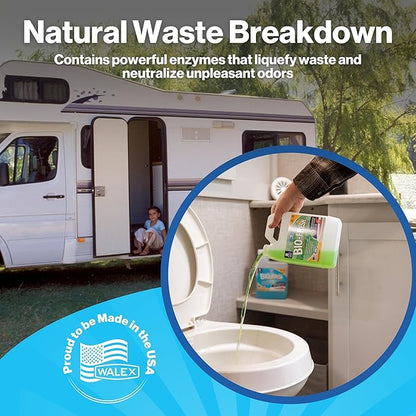 Walex Bio-Fresh Liquid Enzyme Holding Tank Treatment for RV, Camper & Marine - Black Water Tank Deodorizer, Liquifies Waste & Toilet Paper, Septic Tank Safe, Biocide-Free, Alpine Fresh, 1 Gallon