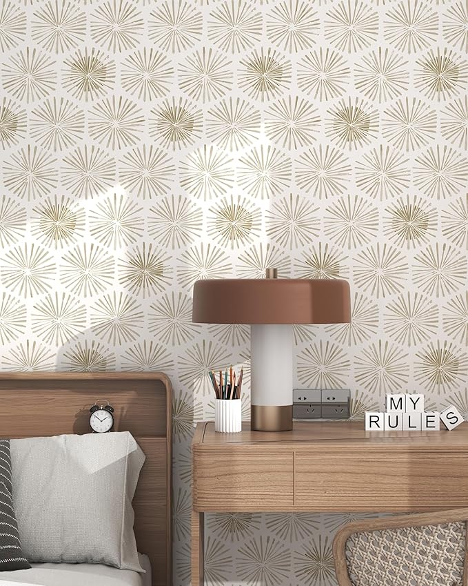 Modern Peel and Stick Wallpaper Boho Self Adhesive Wallpaper Peel and Stick Geometric Contact Paper White and Beige Wall Paper Removable Wallpapers 17.3''×393'' for Bedroom Bathroom Cabinets Decor