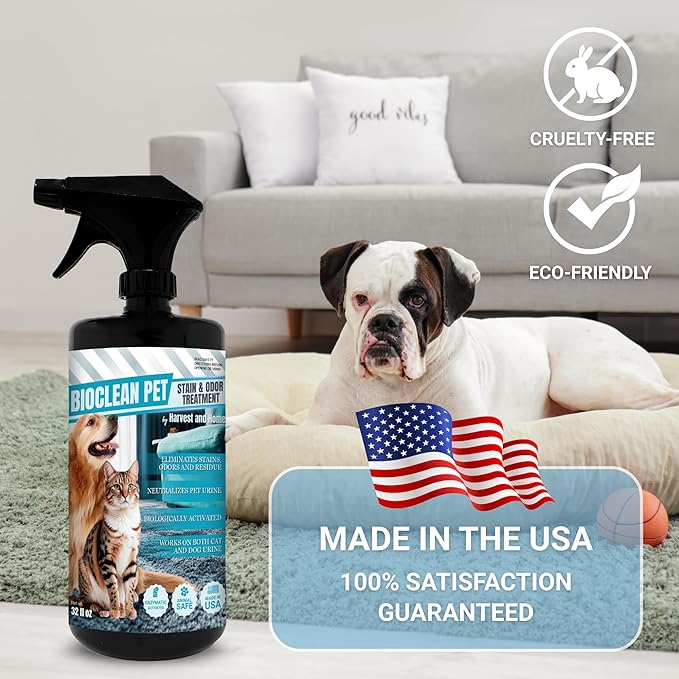 Bioclean Pet Carpet Cleaner & Deodorizer – Eliminates Pet Urine Smell, Stain & Odor Remover, No Residue, Made in USA – 32oz