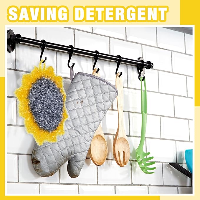 Breling 6 Piecs Sunflower Shape Dish Sponge Dual Sided Non Scratch Dish Washing Scrubbers, Reusable Household Cleaning Kitchen Tools for Dishwashing Washing Dishes Cookware(Sunflower)